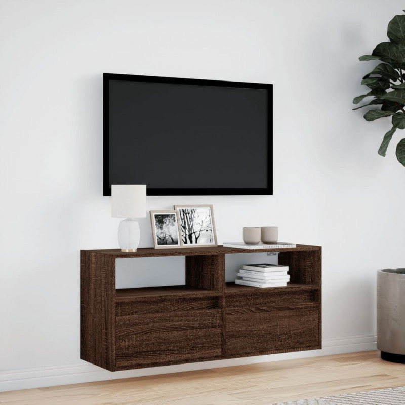 Ścienna szafka TV z LED, brązowy dąb, 100x31x45 cm