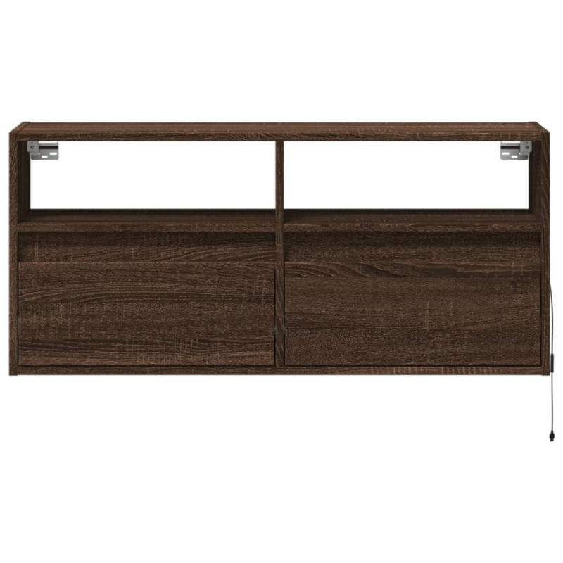 Ścienna szafka TV z LED, brązowy dąb, 100x31x45 cm
