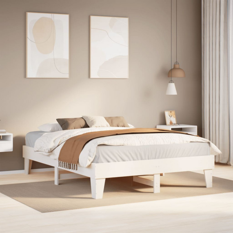 Rama łóżka bez materaca, biała, 160x200 cm, lite drewno sosnowe