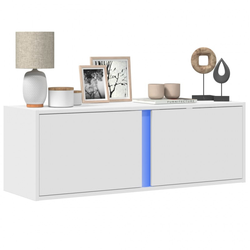 Ścienna szafka TV z LED, biała, 100x31x35 cm