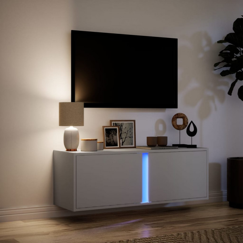 Ścienna szafka TV z LED, biała, 100x31x35 cm
