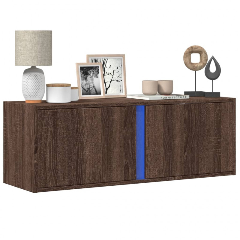 Ścienna szafka TV z LED, brązowy dąb, 100x31x35 cm