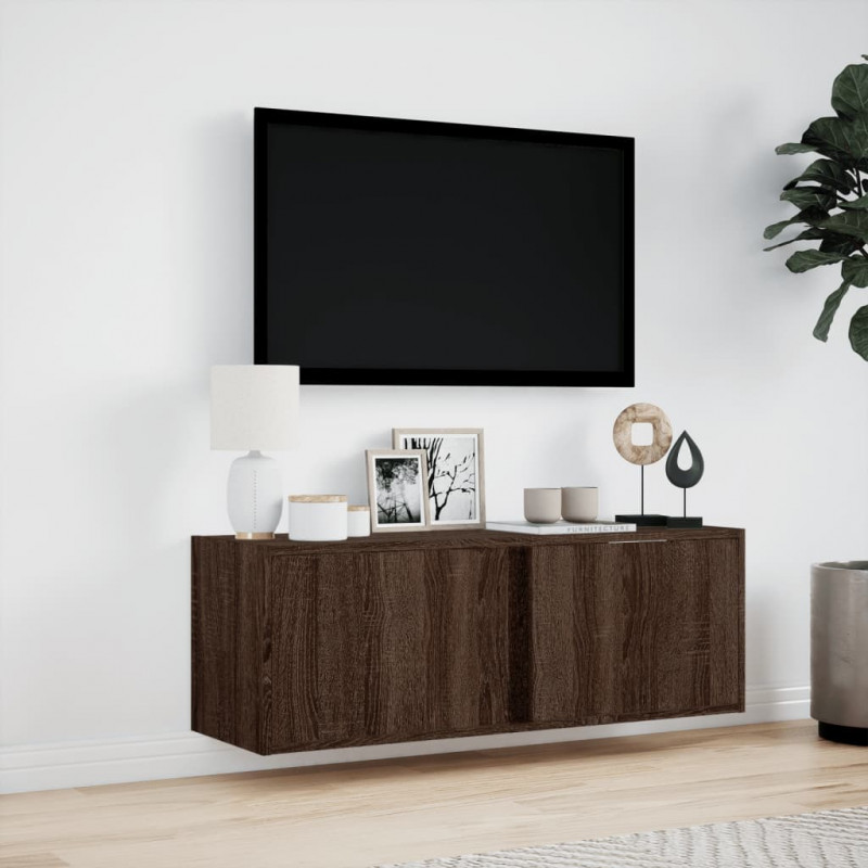 Ścienna szafka TV z LED, brązowy dąb, 100x31x35 cm