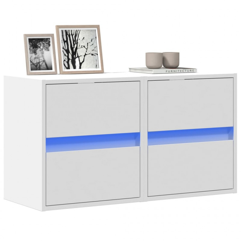 Ścienne szafki TV z LED, 2 szt., białe, 41x31x45 cm