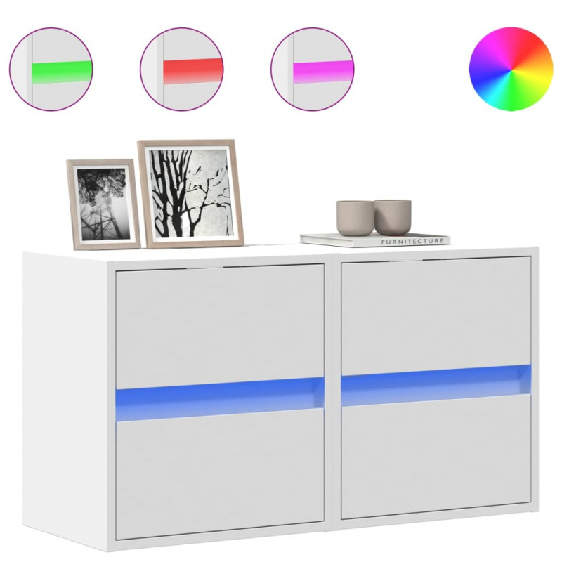 Ścienne szafki TV z LED, 2 szt., białe, 41x31x45 cm