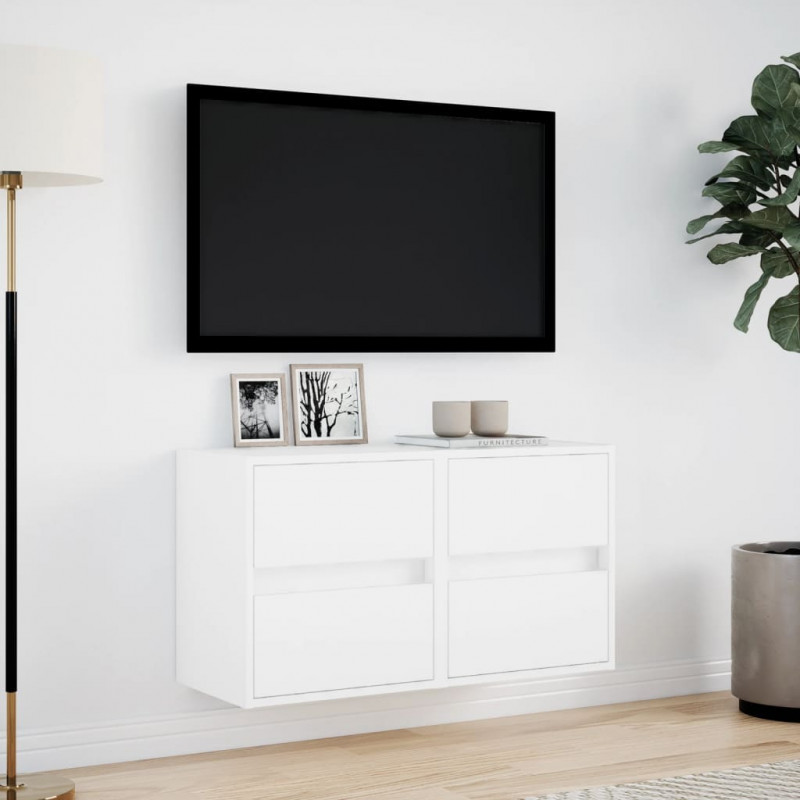 Ścienne szafki TV z LED, 2 szt., białe, 41x31x45 cm