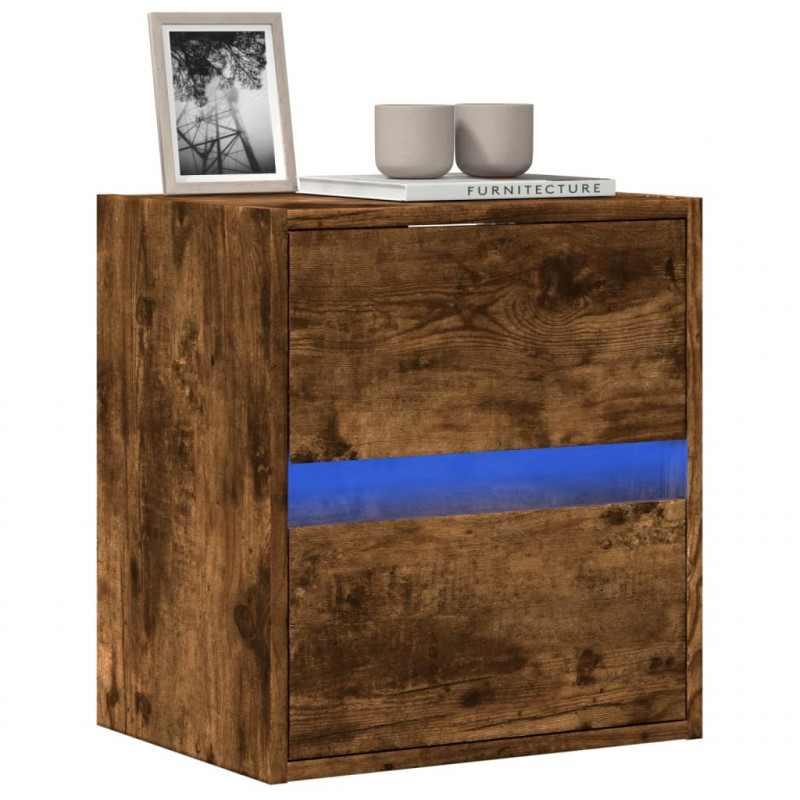 Ścienna szafka TV z LED, przydymiony dąb, 41x31x45 cm
