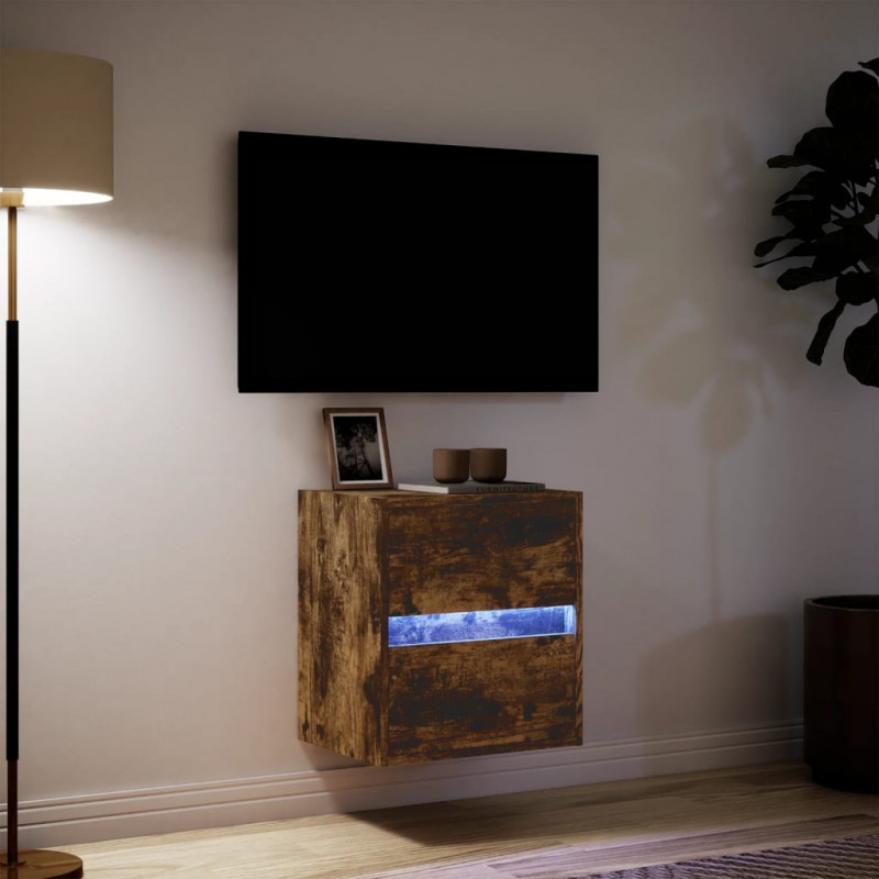 Ścienna szafka TV z LED, przydymiony dąb, 41x31x45 cm