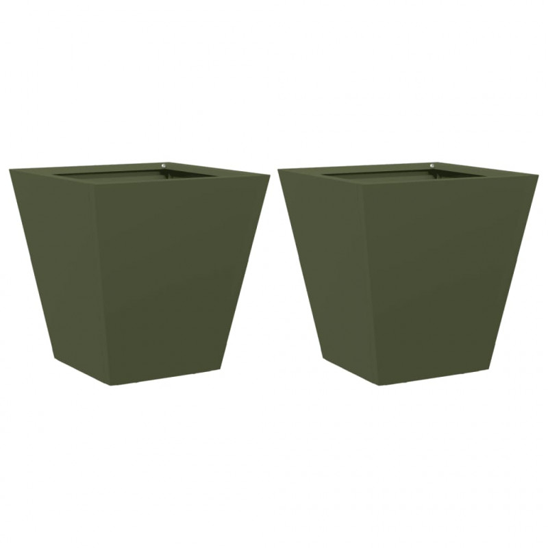 Donice ogrodowe, 2 szt., oliwkowozielone, 30x30x30 cm, stalowe