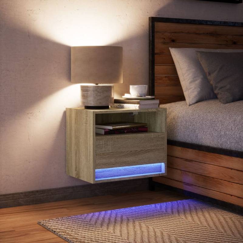 Wisząca szafka nocna z podświetleniem LED, dąb sonoma