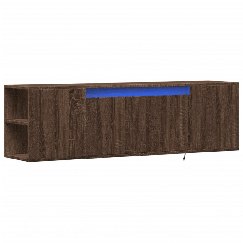 Ścienna szafka TV z LED, brązowy dąb, 135x31x39,5 cm