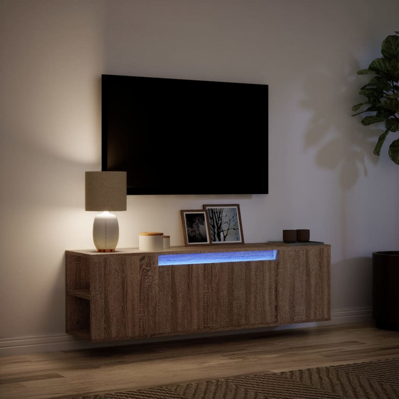 Ścienna szafka TV z LED, brązowy dąb, 135x31x39,5 cm