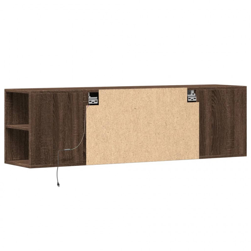 Ścienna szafka TV z LED, brązowy dąb, 135x31x39,5 cm