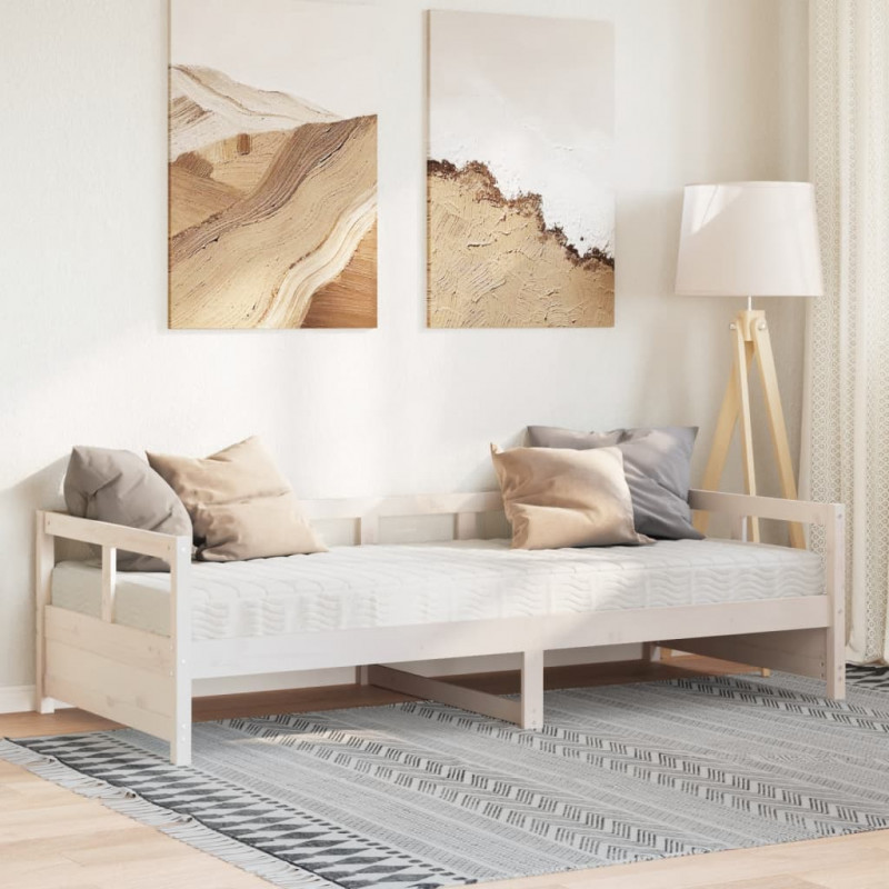 Łóżko dzienne z materacem, białe, 80x200 cm, drewno sosnowe