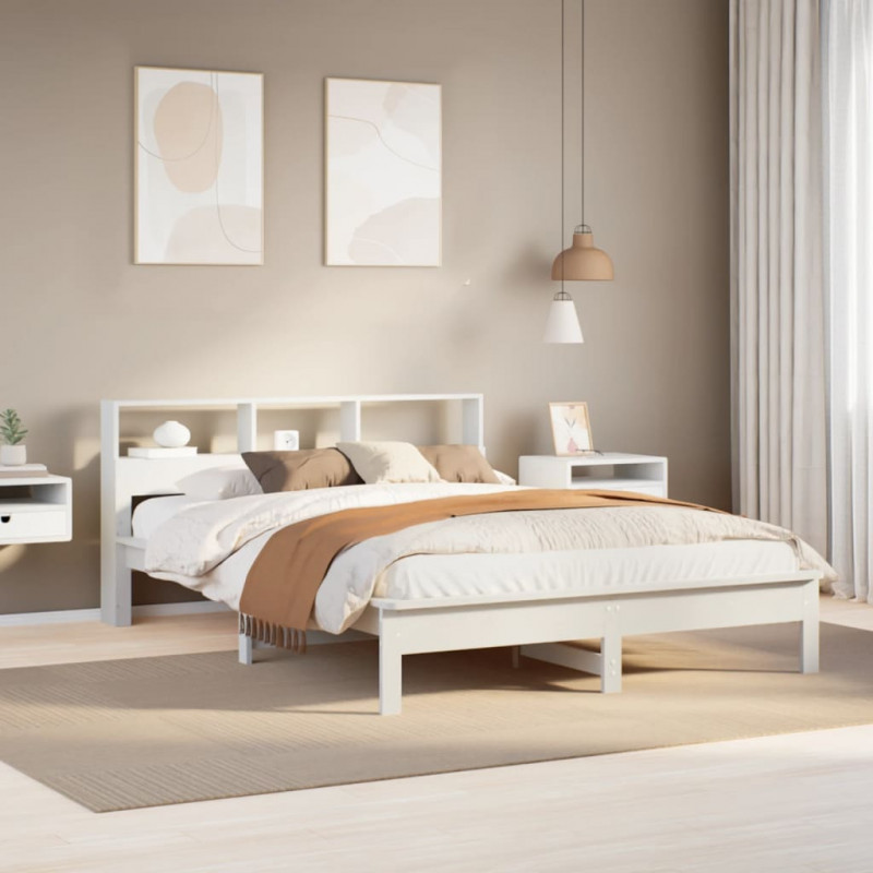 Rama łóżka bez materaca, biała, 150x200 cm, lite drewno sosnowe