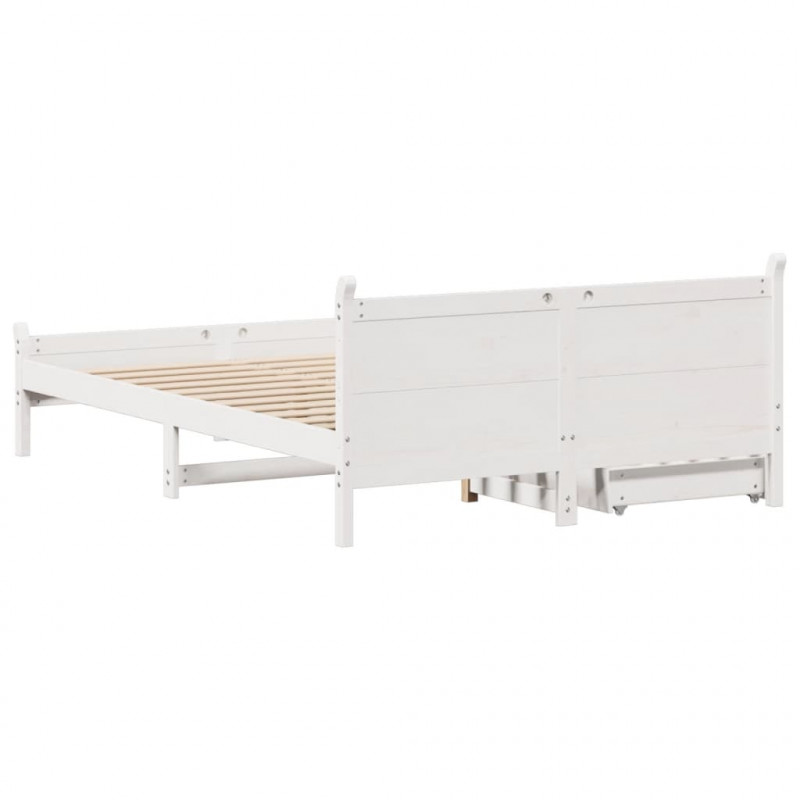 Rama łóżka bez materaca, biała, 150x200 cm, lite drewno sosnowe
