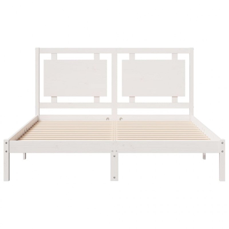 Dłuższe łóżko bez materaca, białe, 140x210 cm, lite drewno