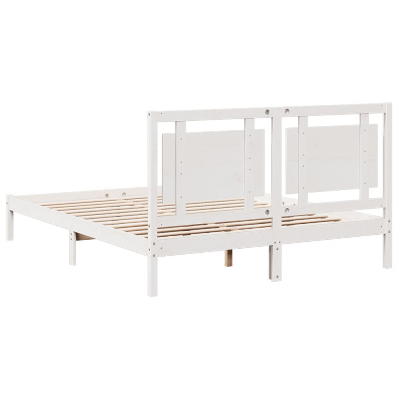 Dłuższe łóżko bez materaca, białe, 140x210 cm, lite drewno