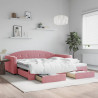Sofa rozsuwana z szufladami, różowa, 100x200 cm, aksamit