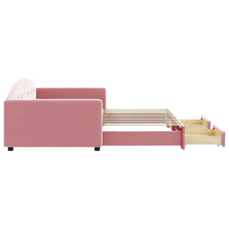 Sofa rozsuwana z szufladami, różowa, 100x200 cm, aksamit