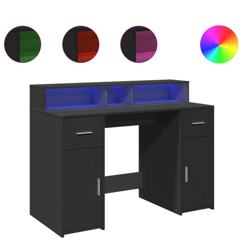 Biurko z podświetleniem LED, czarne, 120x55x91 cm