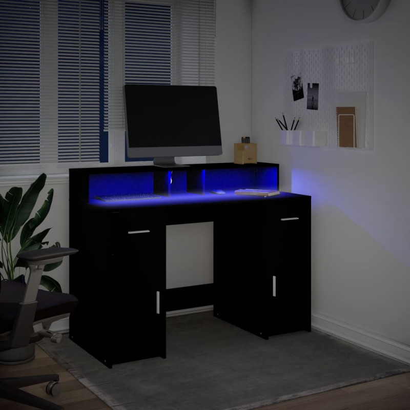 Biurko z podświetleniem LED, czarne, 120x55x91 cm