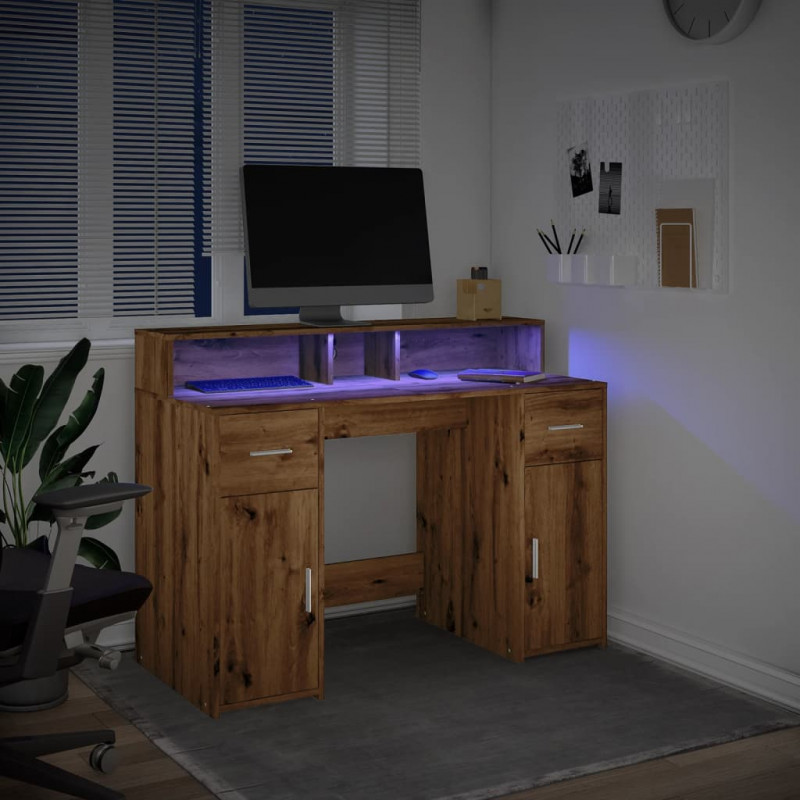 Biurko z podświetleniem LED, dąb artisian, 120x55x91 cm