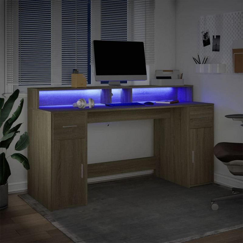 Biurko z podświetleniem LED, dąb sonoma, 160x55x91 cm