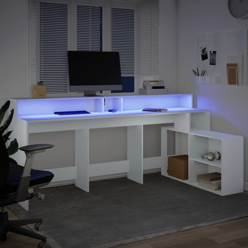 Biurko z podświetleniem LED, białe, 200x104x91 cm