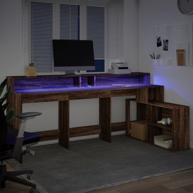 Biurko z podświetleniem LED, brązowy dąb, 200x104x91 cm