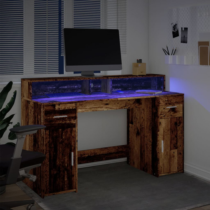 Biurko z podświetleniem LED, stare drewno, 140x55x91 cm