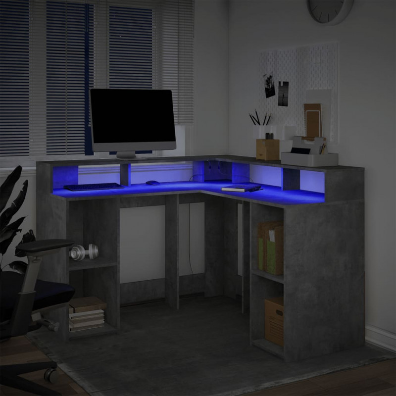 Biurko z podświetleniem LED, betonowa szarość, 130x130x91 cm