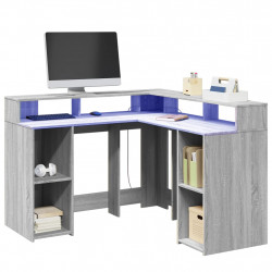Biurko z podświetleniem LED, szary dąb sonoma, 130x130x91 cm