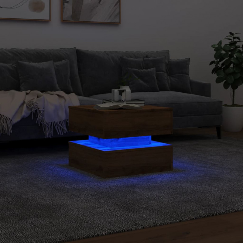 Stolik kawowy z oświetleniem LED, dąb artisian, 50x50x40 cm