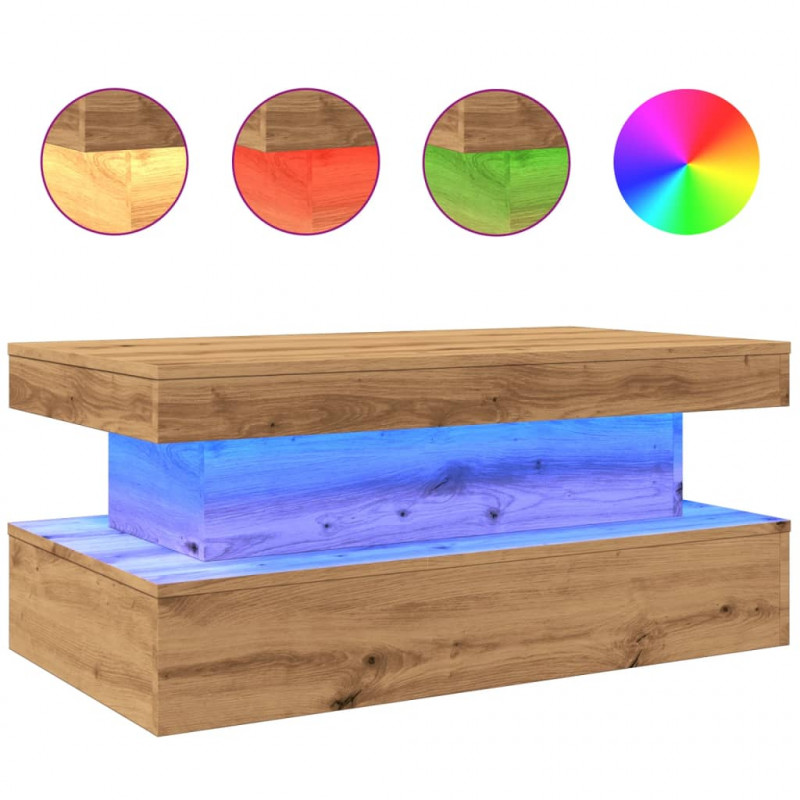 Stolik kawowy z oświetleniem LED, dąb artisian, 90x50x40 cm