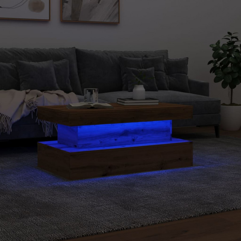 Stolik kawowy z oświetleniem LED, dąb artisian, 90x50x40 cm