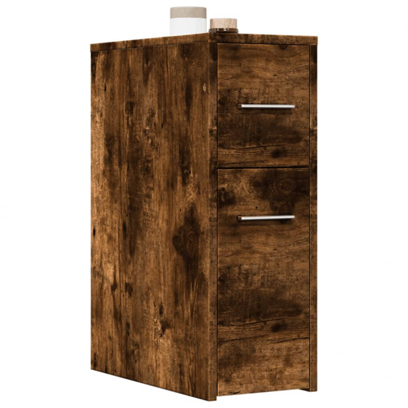 Wąska szafka łazienkowa na kółkach, dąb opalany