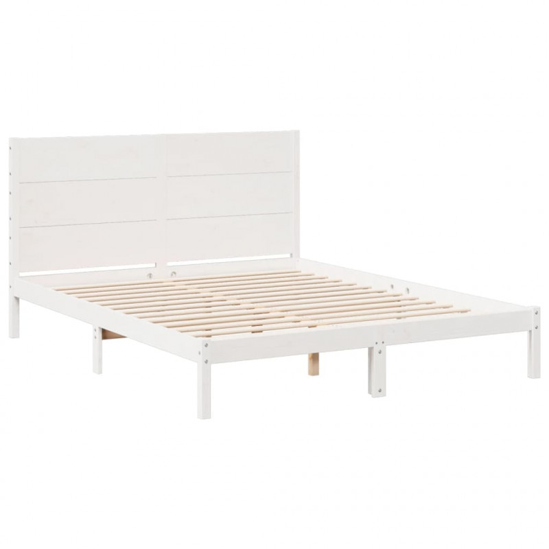 Dłuższe łóżko bez materaca, białe, 140x210 cm, lite drewno