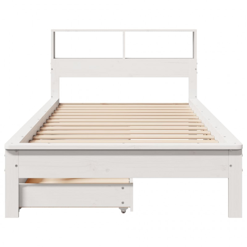 Łóżko z regałem, bez materaca, białe, 90x200 cm, sosnowe