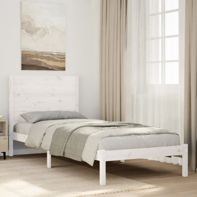Dłuższe łóżko bez materaca, białe, 100x210 cm, lite drewno