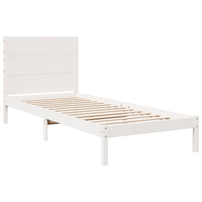 Dłuższe łóżko bez materaca, białe, 100x210 cm, lite drewno
