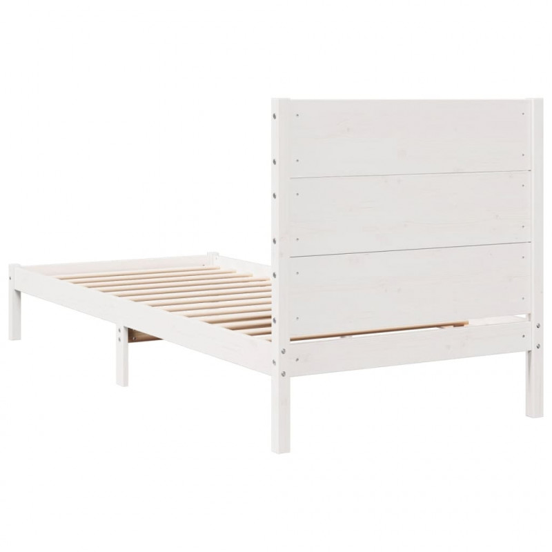 Dłuższe łóżko bez materaca, białe, 100x210 cm, lite drewno