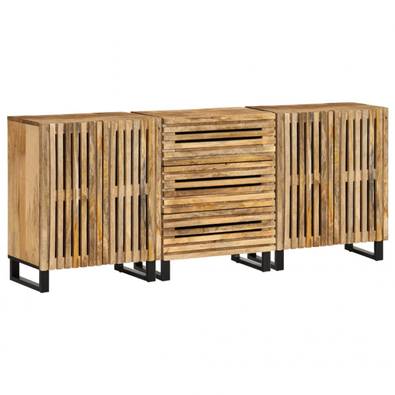 Szafki, 3 szt., 60x34x75 cm, lite surowe drewno mango