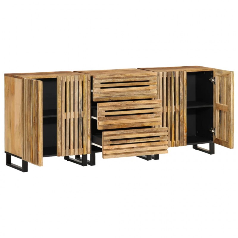 Szafki, 3 szt., 60x34x75 cm, lite surowe drewno mango
