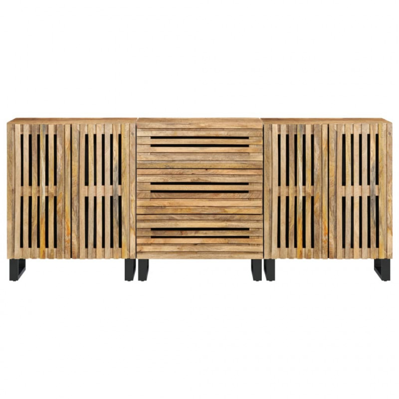 Szafki, 3 szt., 60x34x75 cm, lite surowe drewno mango