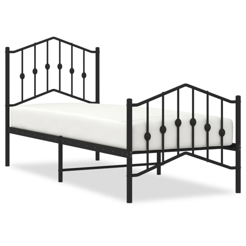 Metalowa rama łóżka z wezgłowiem i zanóżkiem, czarna, 75x190 cm