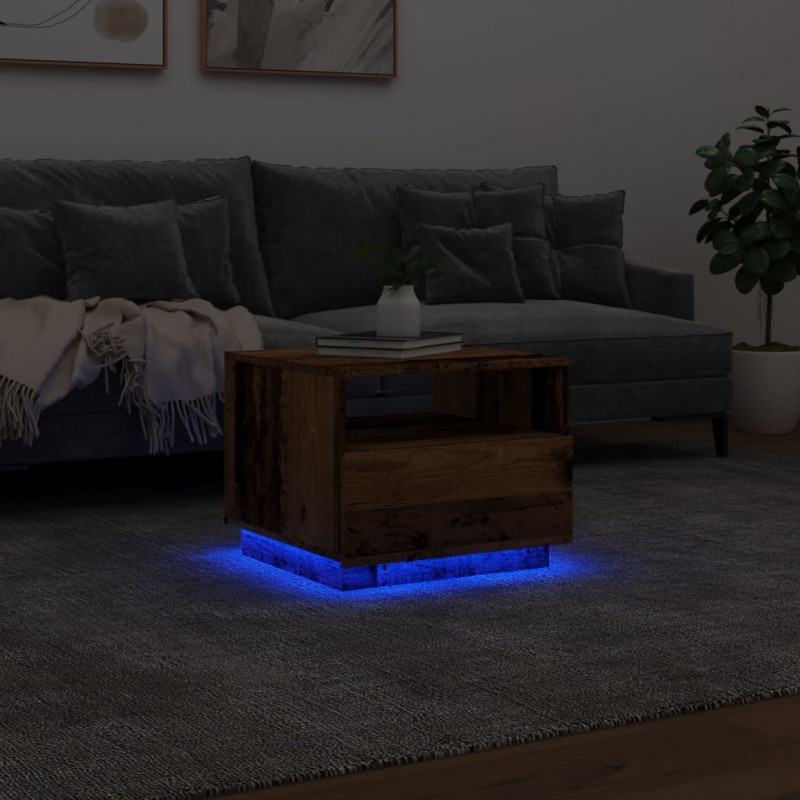 Stolik kawowy z oświetleniem LED, stare drewno, 50x49x40 cm