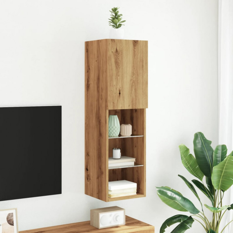 Szafka TV z LED, dąb artisian, 30,5x30x102 cm