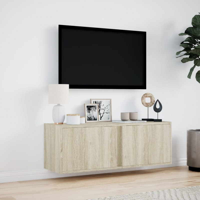 Ścienna szafka TV z LED, dąb sonoma, 100x31x35 cm