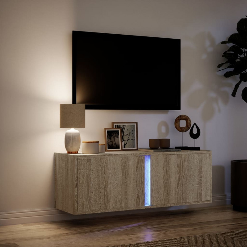 Ścienna szafka TV z LED, dąb sonoma, 100x31x35 cm
